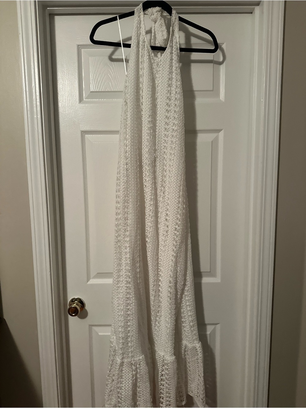Women's White Crochet Halter Maxi Dress